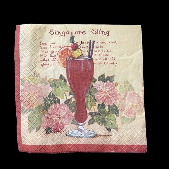 Tiki Paper Cocktail Napkins 16 ct NEW Zombie Singapore Sling Recipes Open End - Picture 2 of 6